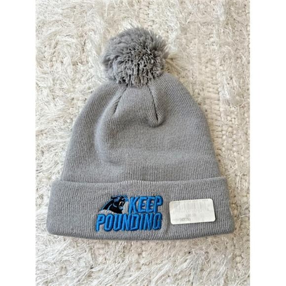 New NFL Carolina Panthers New Era Keep Pounding Cuffed Knit Hat with Pom Gray - Picture 7 of 8
